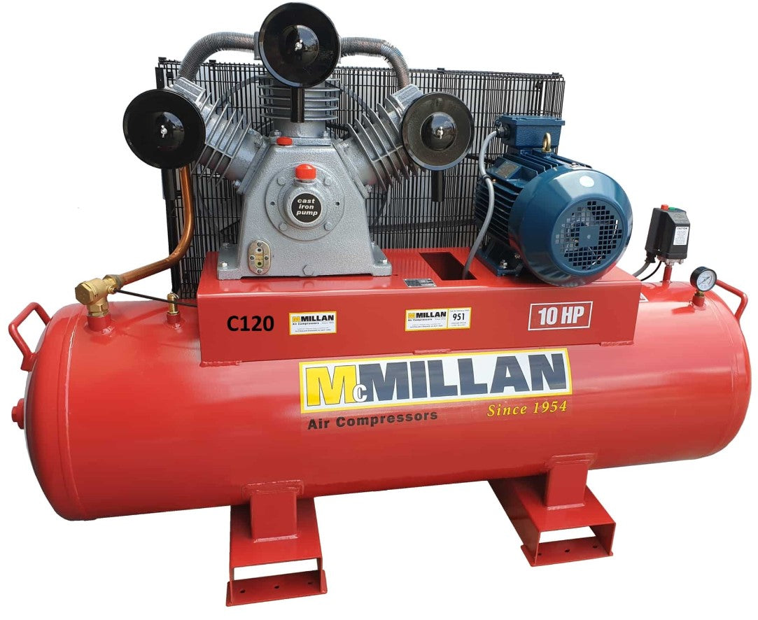 McMillan 10hp Petrol Powered Air Compressor 52cfm 415 Volt C120 Compressor McMillian Air Compressors