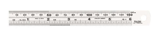 Toledo Stainless Steel Single Sided Rule Metric & Imperial 150mm 150A6 Ruler Toledo