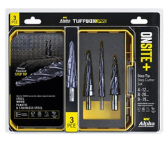 Alpha 3 Piece Onsite Plus Step Cutter Tuffbox Pro Set  Bonus Lubricant SM3STDSD-B