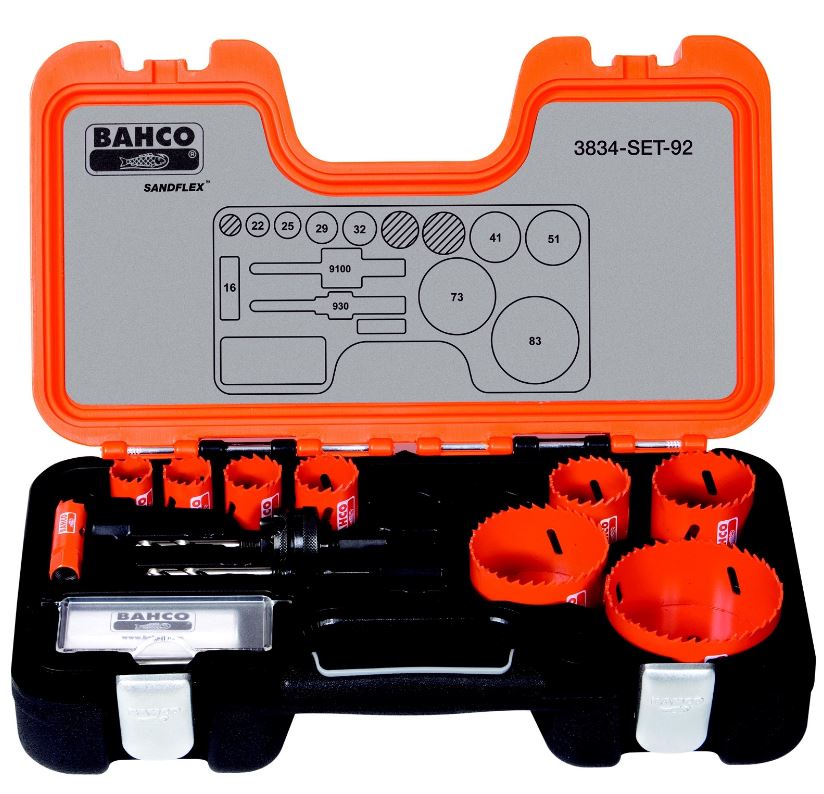 BAHCO 3834-SET-92 11pce 16-83mm Sandflex Metal & Wood Boards Bi-Metal Holesaw Set 3834-SET-92 Holesaw BAHCO