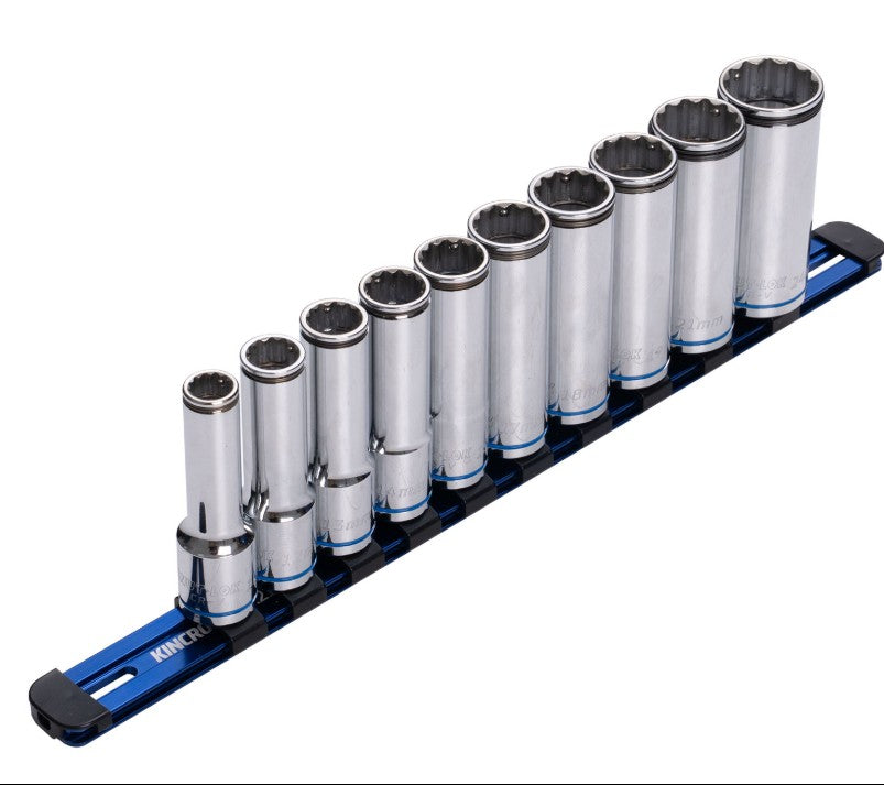 Kincrome 10 Piece 1/2” Drive Nut-Lok Socket Rail Deep Set K2181NL Socket Set Kincrome