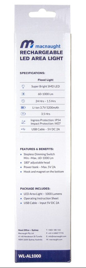 Macnaught Rechargeable Led Area Light WL-AL1000 Torch Macnaught