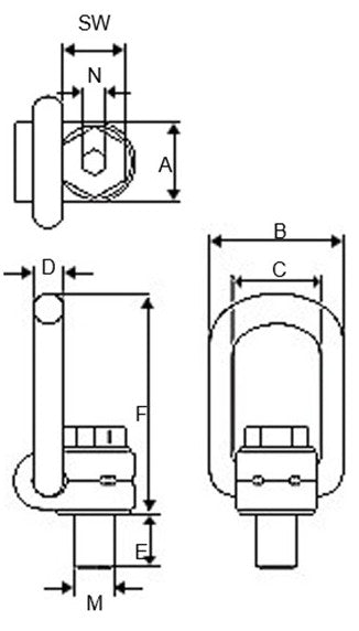 Austlift Swivel Lifting Point Long Thread with Nut 10mm/0.63T 96mm thread length 605510 Swivel LIfting Ring Austlift