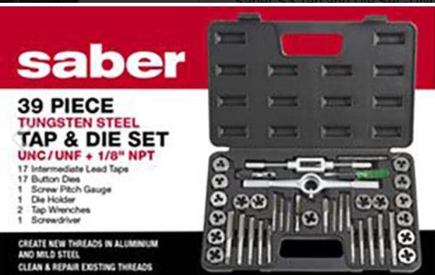 Saber 39 Piece S3 Tap and Die Set - UNC/UNF + 1/8" NPT 8050-S3 wrench Saber