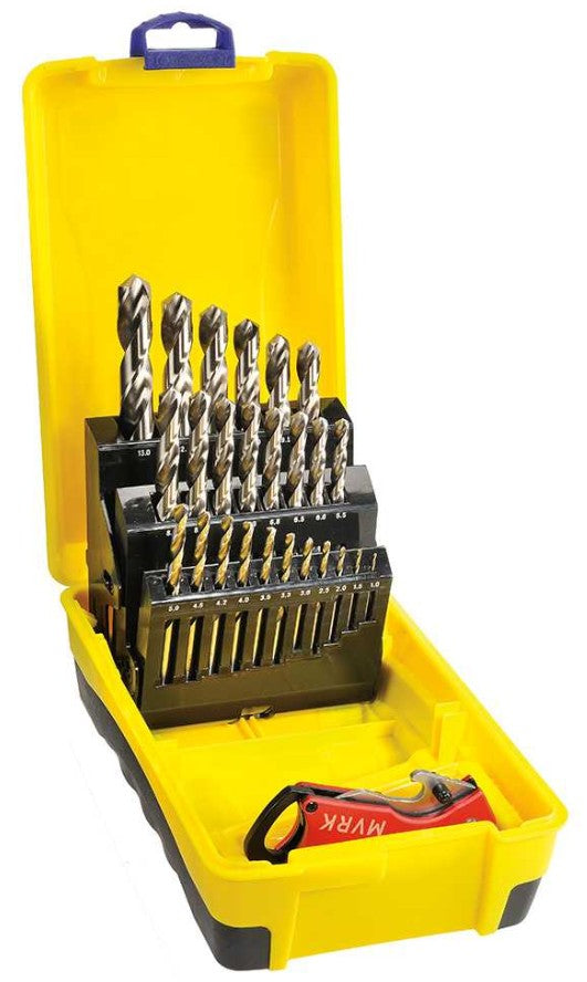 Bordo 25 Piece HSS Jobber Drill Set Bonus Stubbie Folding Knife 2007-M3-C16