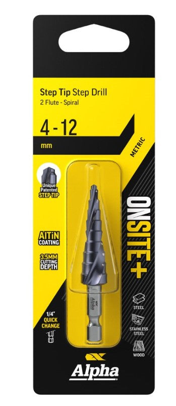 Alpha 4-12mm Onsite Plus Step Drill Spiral Flute 9STQRM4-12SD Drill Bit Alpha