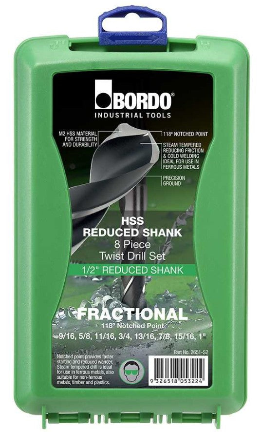 Bordo Drill Set Reduced Shank 9/16-1 inch ½ 8 pce Imperial 2651-S2 Drill Sets Bordo
