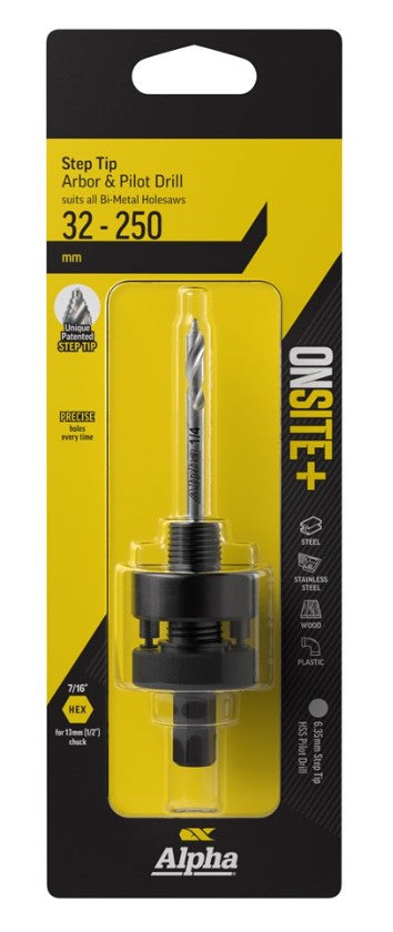 Alpha 32-250mm Onsite Plus Large Arbor to suit Holesaws Step Tip Pilot Drill ARBST-2 Drill Bit Alpha