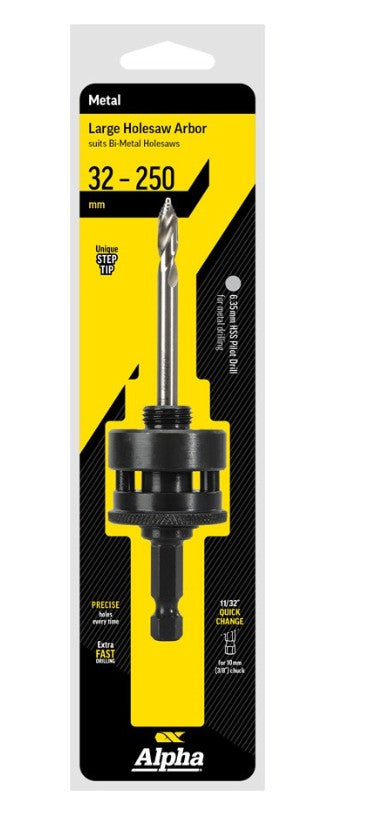 Alpha 32-250mm Onsite Plus Large Quick Release Arbor to suit Holesaws Step Tip Pilot Drill ARBST-3 Drill Bit Alpha