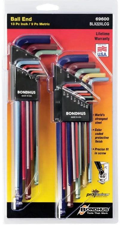Bondhus Ball End Allen Key Set - 22 Piece BD69600 wrench key Bondhus
