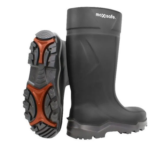 Maxisafe XtremeGrip Black Polyurethane Gumboots Composite Toecap Size 4 FWS804 GumBoots Maxisafe