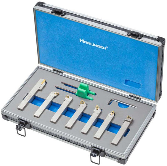Harlingen Indexable 7 Piece Nickel Plated Carbide Lathe Tool Set - 12mm Shank H-11-126-T20 Lathe Tool Set Harlingen