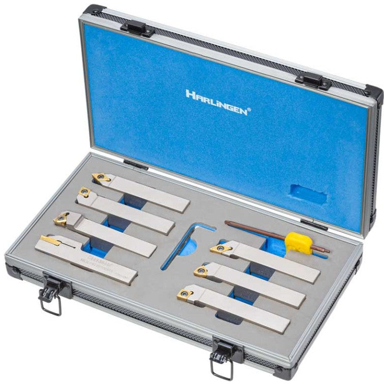 Harlingen Indexable 7 Piece Nickel Plated Carbide Lathe Tool Set - 20mm Shank H-11-126-T30 Lathe Tool Set Harlingen