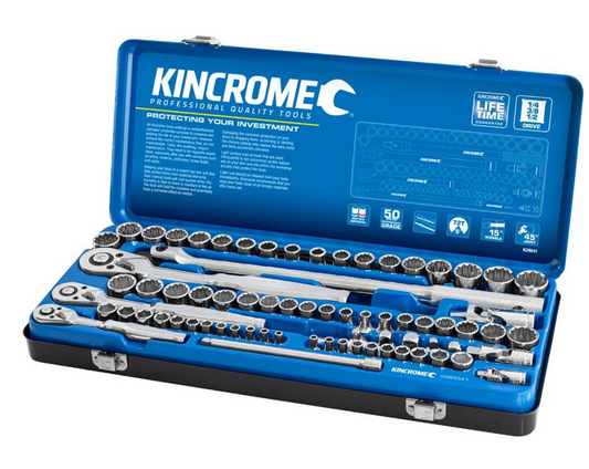 Kincrome Socket Set 74 Piece 1/4, 3/8 & 1/2" Drive Metric & Imperial K28041 Socket Set Kincrome
