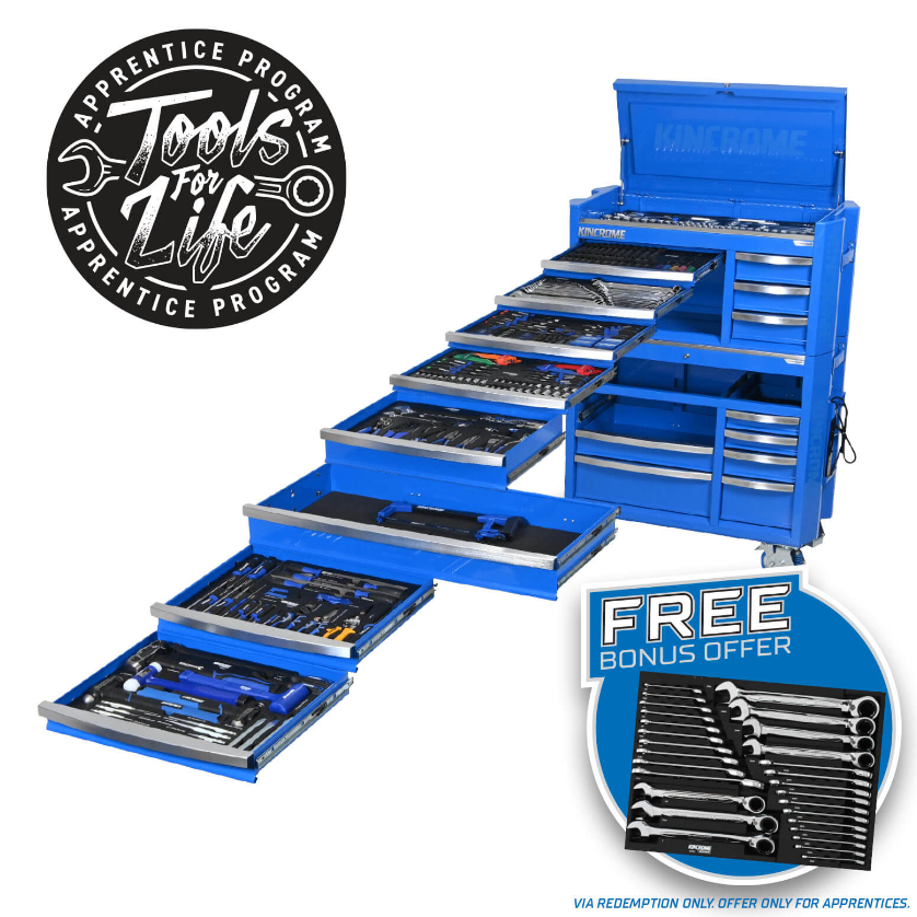 Kincrome CONTOUR Workshop Tool Kit 595 Piece 17 Drawer 42” Blue P1826 Tool Box Kincrome