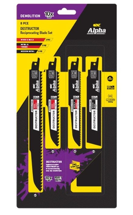 Alpha Demolition 8 Piece Reciprocating Blade Set incl Pouch RDD-SET8 blade Set Alpha