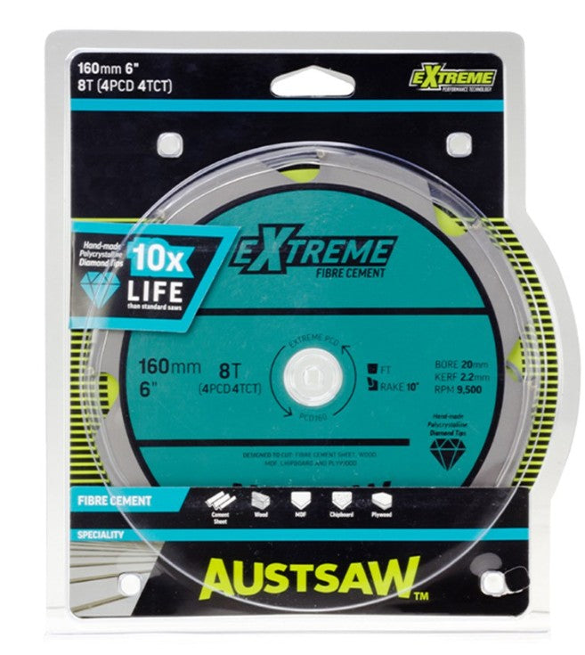 Austsaw 160mm (6 1/4in) Polycrystalline Diamond Blade  20/16mm Bore - 4PCD 4TCT Teeth PCD160