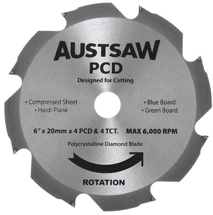 Austsaw 160mm (6 1/4in) Polycrystalline Diamond Blade  20/16mm Bore - 4PCD 4TCT Teeth PCD160