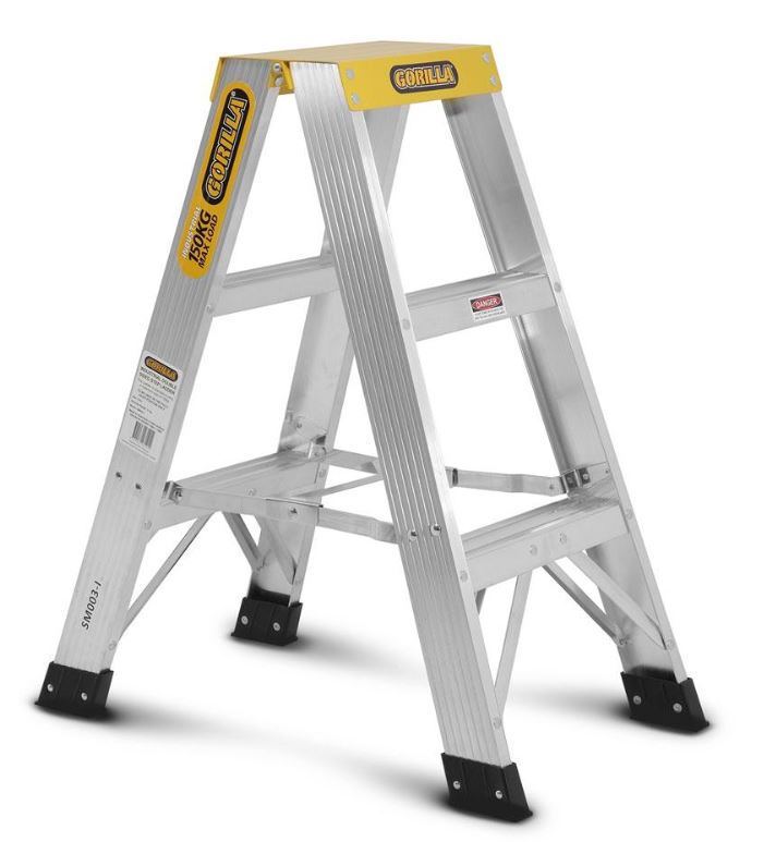 Gorilla 3-Step 0.9m 150kg 3FT Aluminium Double Sided Industrial Ladder SM003-I Ladder Gorilla Hartman Group