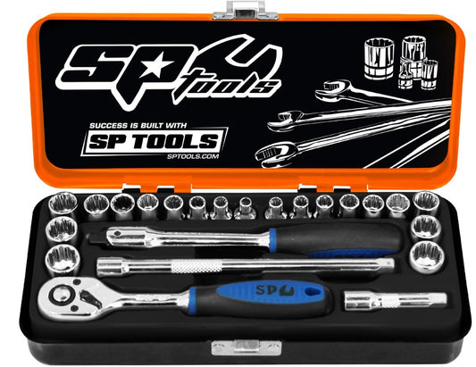 SP Tools 1/4"Dr Socket Set 6PT- Low Profile (Stubby) Metric SAE - 23pc SP20121 Socket Set SP Tools