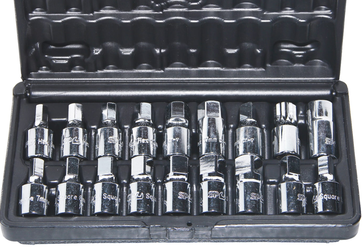 SP Tools Oil Drain Plug Key Set - 3/8"Dr 18pc SP20215 Oil Drainer SP Tools