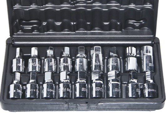 SP Tools Oil Drain Plug Key Set - 3/8"Dr 18pc SP20215 Oil Drainer SP Tools