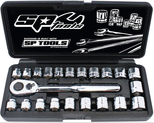 SP Tools 3/8"Dr Socket Set 12PT- Low Profile ( Stubby) Metric SAE 22pc SP20220 Socket Set SP Tools