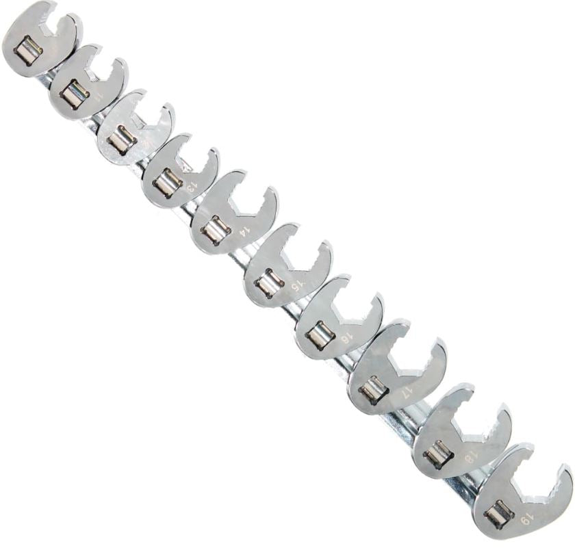 SP Tools Flare Crowfoot Nut Wrench Rail 3/8″ Dr Metric 10 Piece Set SP20574 Wrench Rail SP Tools