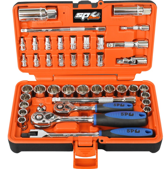 SP Tools 1/4"Dr & 3/8"Dr Socket Set in X-Case 12pt Metric/SAE 42pc SP20601 Socket Set SP Tools