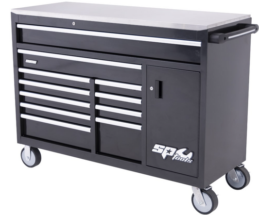 SP Tools Sumo Series Roller Cabinet With Power Tool Cupboard And Built-In Power Board - 12 Drawer - Black/Chrome Handles SP40095 tool cabinet SP Tools