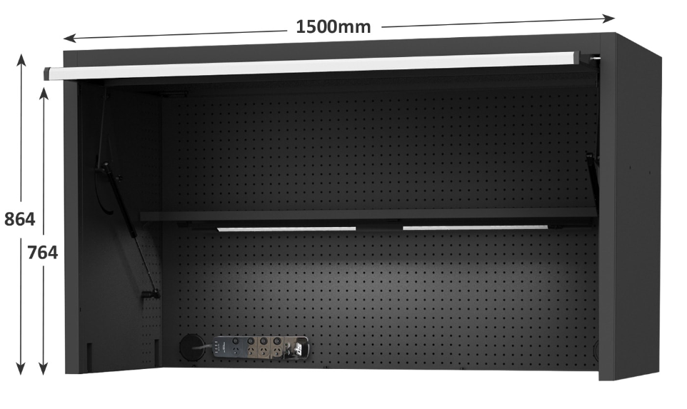 SP Tools 59" USA Sumo Series Wide Power Top Hutch - Shelf, Pegboard, Light - Black/Chrome SP44730 Tool Box Hutch SP Tools