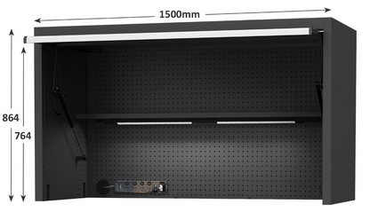 SP Tools 59" USA Sumo Series Wide Power Top Hutch - Shelf, Pegboard, Light - Black/Chrome SP44730 Tool Box Hutch SP Tools