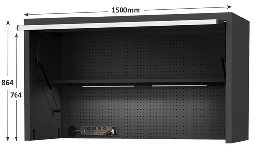 SP Tools 59" USA Sumo Series Wide Power Top Hutch - Shelf, Pegboard, Light - Black/Chrome SP44730 Tool Box Hutch SP Tools