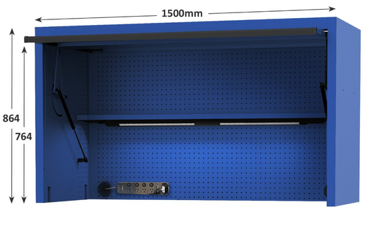 SP Tools 59" USA Sumo Series Wide Power Top Hutch - Shelf, Pegboard, Light - Blue/Black SP44730BL Tool Box Hutch SP Tools