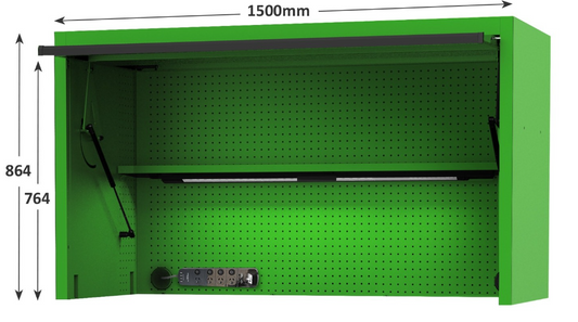 SP Tools 59" USA Sumo Series Wide Power Top Hutch - Shelf, Pegboard, Light - Green/Black SP44730G Tool Box Hutch SP Tools