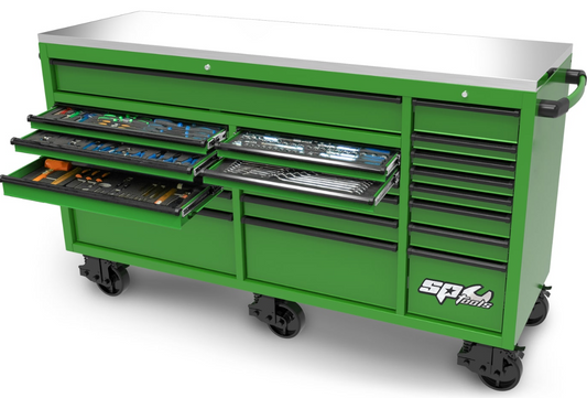 SP Tools USA Sumo Series Roller Cabinet Tool Kit- 73" - Metric/SAE - 465pc Green/Black Handles SP50825G Tool Kit SP Tools
