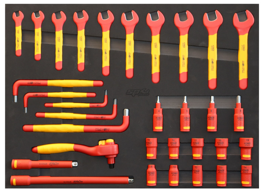 SP Tools Foam Tray Tool Kit - 32pc - VDE Insulated - Spanners, Sockets, Hex Keys, Hex Sockets, Ratchet & Extension Bars SP55900 Socket Set SP Tools
