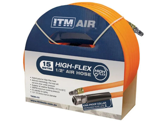 ITM Air Hose, 12.5mm (1/2") X 15m Hybrid Polymer Air Hose, Comes With Nitto Style Fittings TM300-415 Air Hose Reel ITM