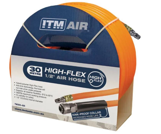 ITM Air Hose, 12.5mm (1/2") X 30m Hybrid Polymer Air Hose, Comes With Nitto Style Fittings TM300-430 Air Hose Reel ITM