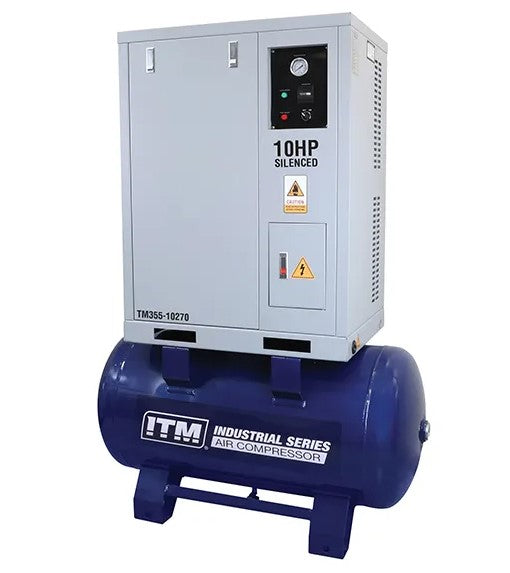 ITM Air Compressor, Silenced Cabinet 3 Phase, 10Hp, 270Ltr, Fad 960 L/Min TM355-10270 Compressor ITM