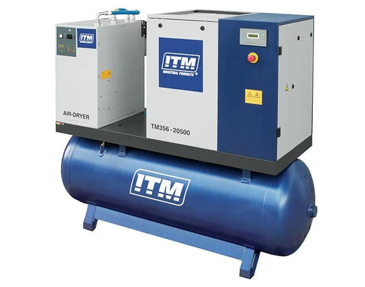 ITM Air Compressor Rotary Screw With Refrigerated Dryer, 3 Phase, 20Hp, 500Ltr, Fad 1980 TM356-20500 Compressor ITM