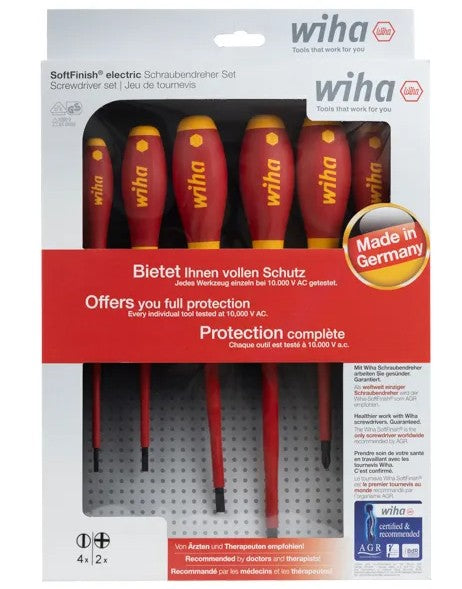 WIHA 6 Piece Screwdriver Set, Slotted & Phillips, Softfinish, VDE 1000V Insulated WH-00833 screwdriver set WHIA
