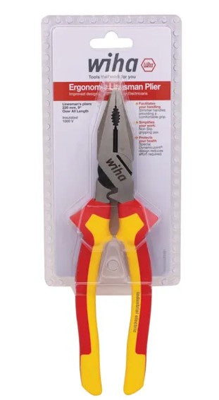 WIHA 220mm Industrial Electricians Lineman's Pliers, VDE 1000V Insulated WH-41250 pliers WHIA