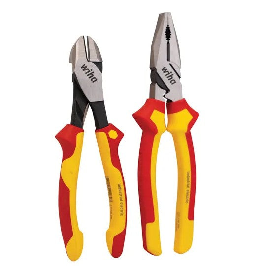 WIHA 2 Piece Plier Set, 41250 220mm Lineman's Pliers & 26754 200mm Side Cutters, VDE 1000V Insulated WH-41926 Plier and Cutters WHIA