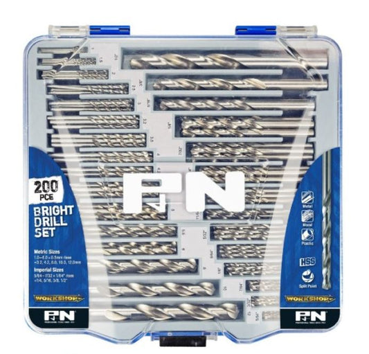 P&N 200 Pce Jobber Drill Set 1-12mm & 5/64-1/2Inch Met & Imp HSS-Bright 165399200 Drill Sets P&N