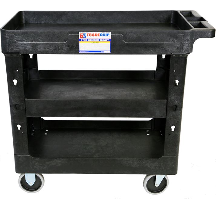 TQB Workshop Tool Trolley 3 Trays Black 6045 Trolley Trade Quip