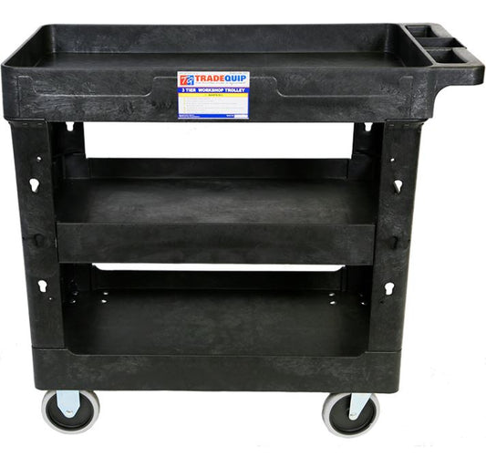 TQB Workshop Tool Trolley 3 Trays Black 6045 Trolley Trade Quip