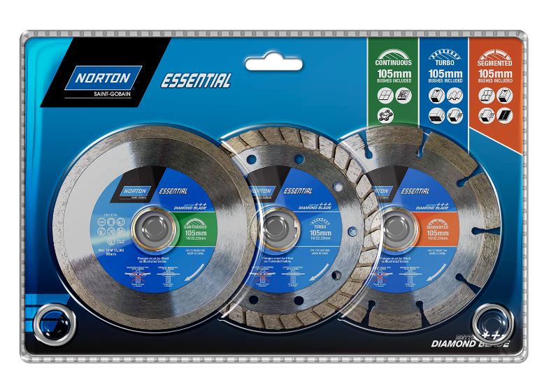 Norton Essential Diamond Blade Triple Pack 105mm x 16mm 70184601088 Cutting Disc Norton