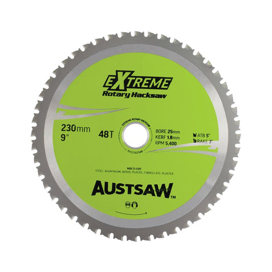 Austsaw 230mm (9in) Rotary Hacksaw Blade 25mm Bore 48 Teeth RHS2302548 Multicut Blades Austsaw