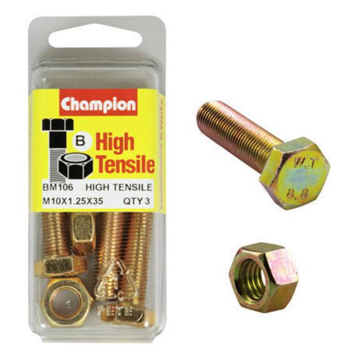 Champion Fully Threaded Set Screws and Nuts 10 x 35x 1.25 mm- BM106 Screws and Nuts Champion